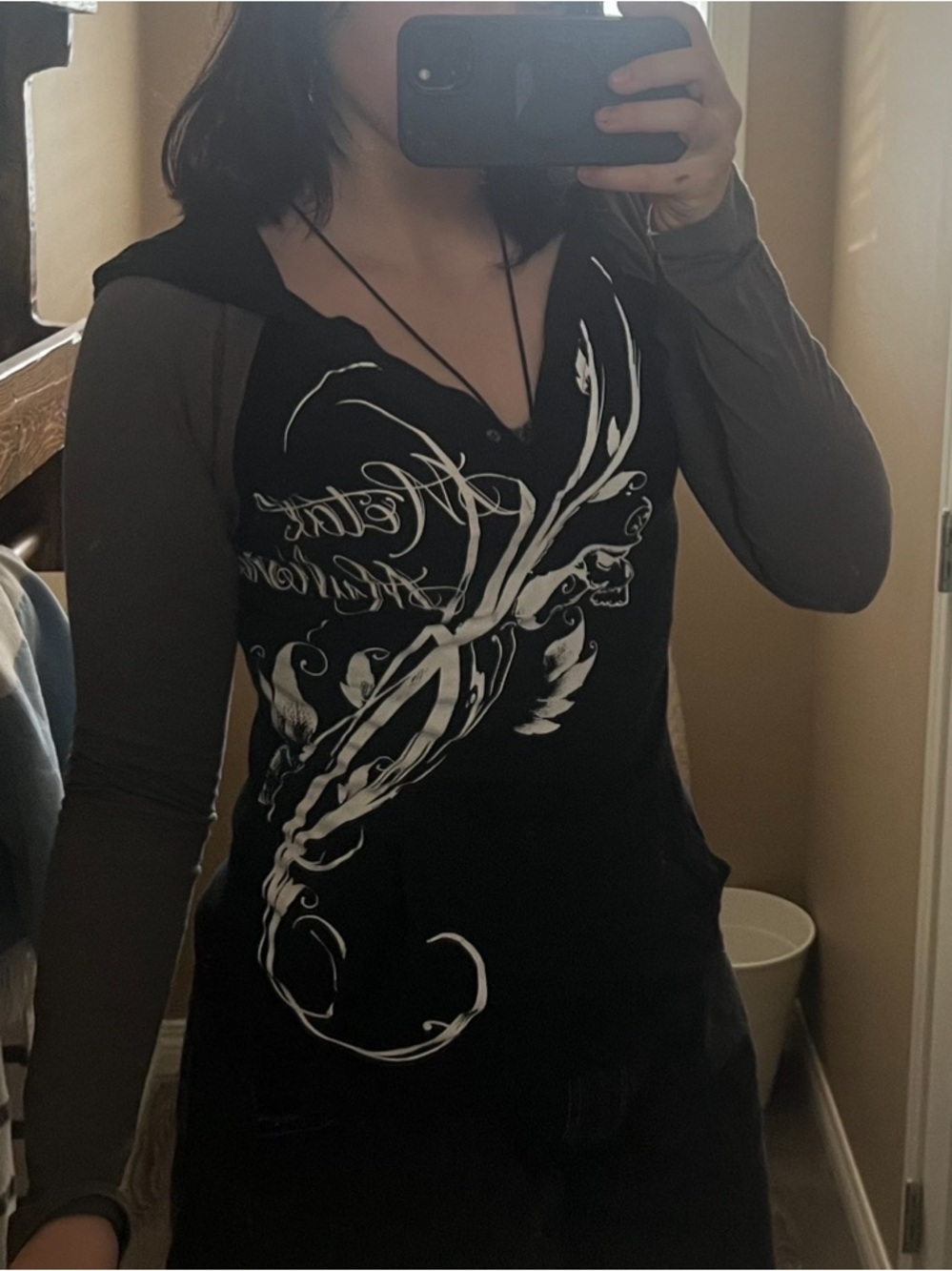 Black Graphic Layered Metal Mulisha Biker Emo